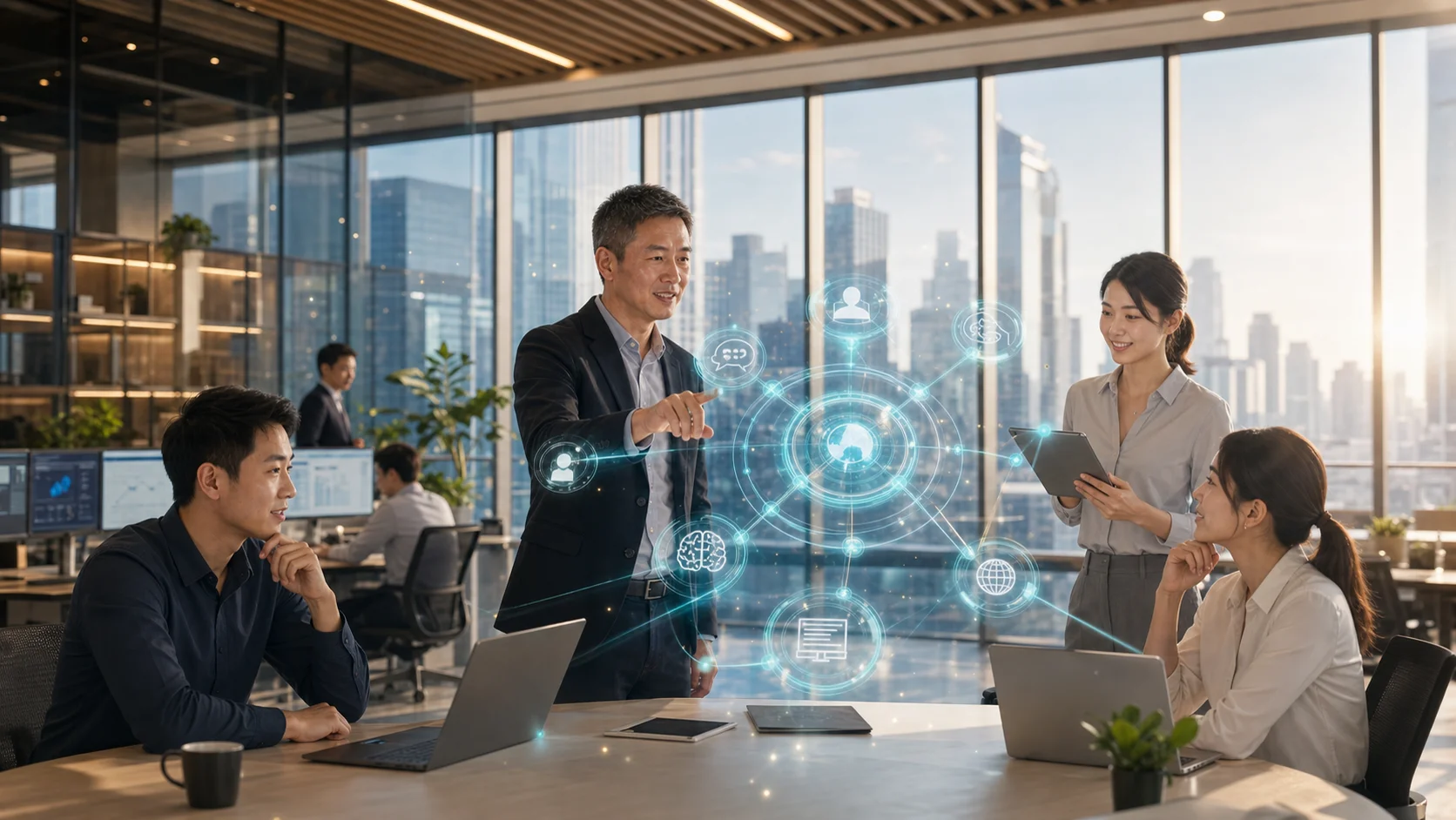 企業主管與團隊共同規劃客服、知識、流程與決策等 AI 解決方案