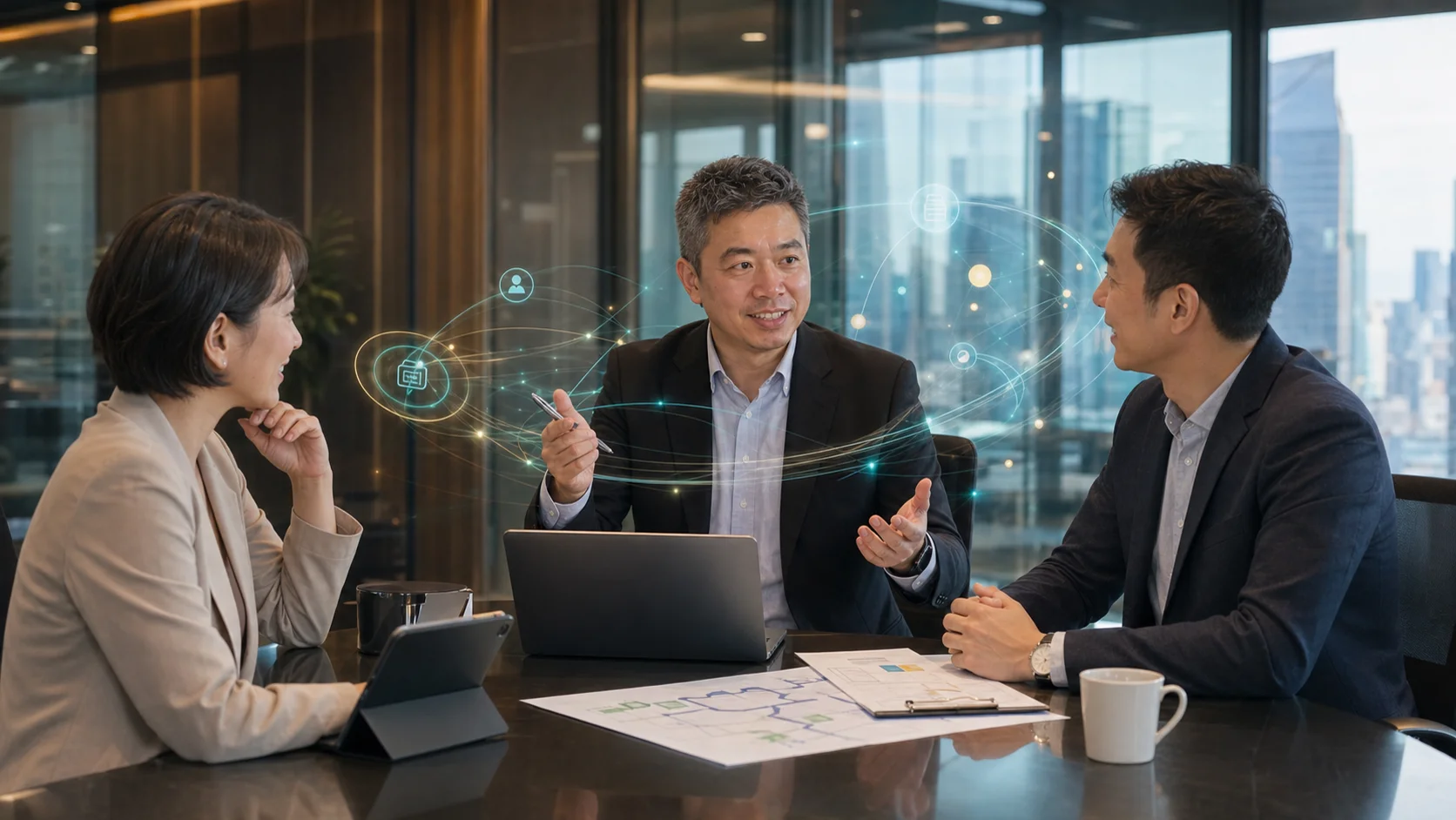 企業決策者與 AI 顧問進行需求訪談並整理導入方向